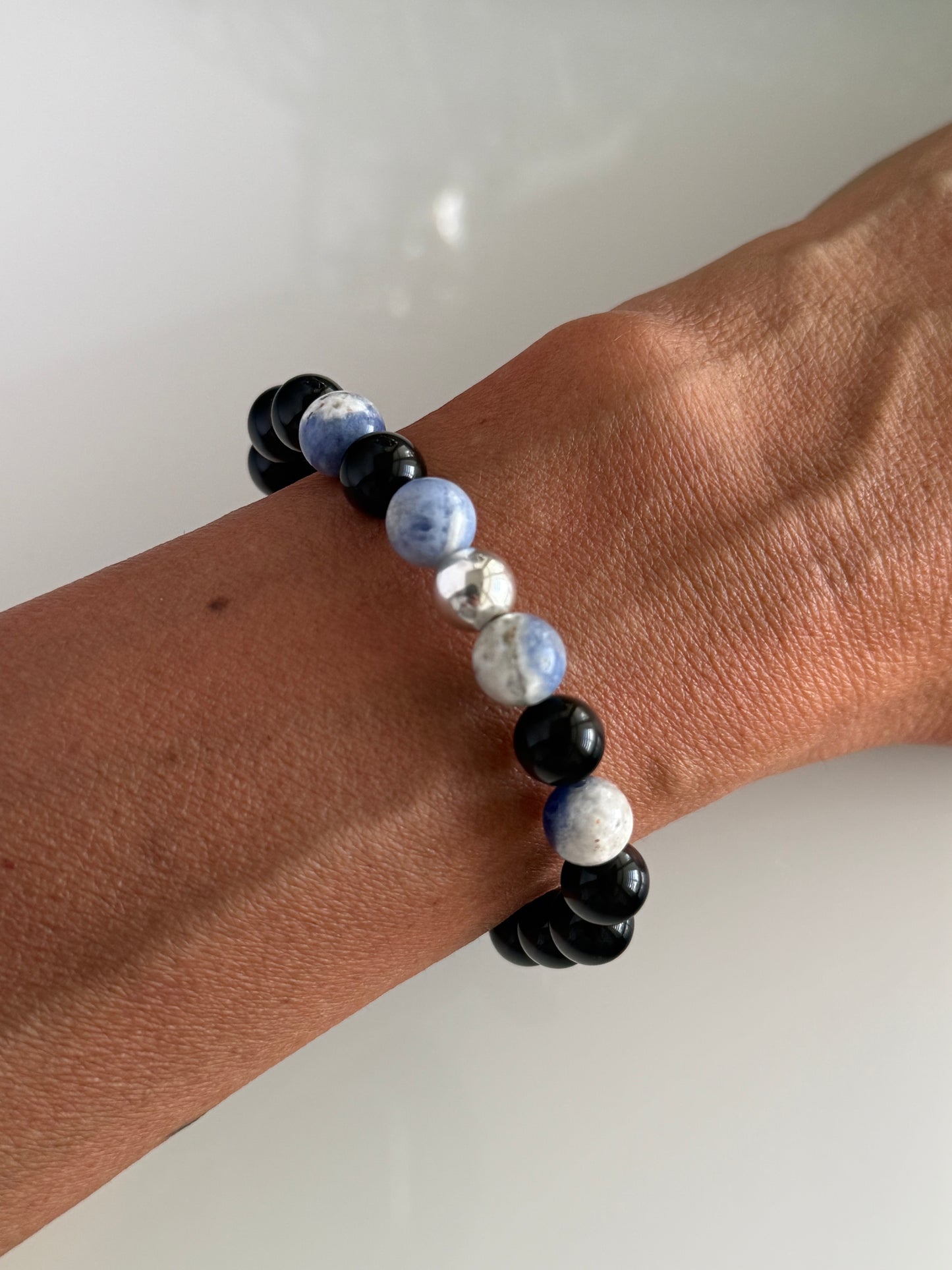 Obsidian and Sodalite 8mm Gemstone Bracelet