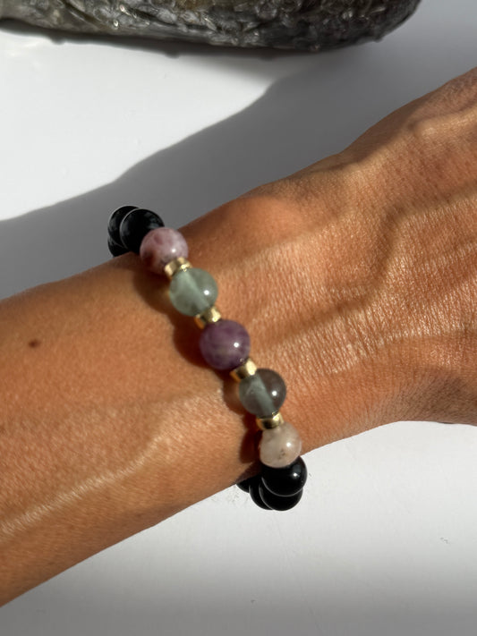 Obsidian & Fluorite 8mm Gemstone Intention Bracelet