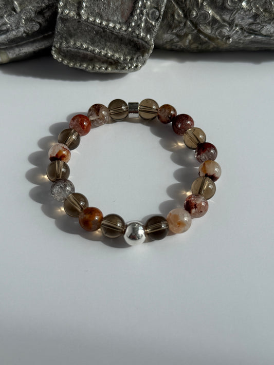 Red Phantom and Smoky Quartz Intention 8mm Gemstone Bracelet