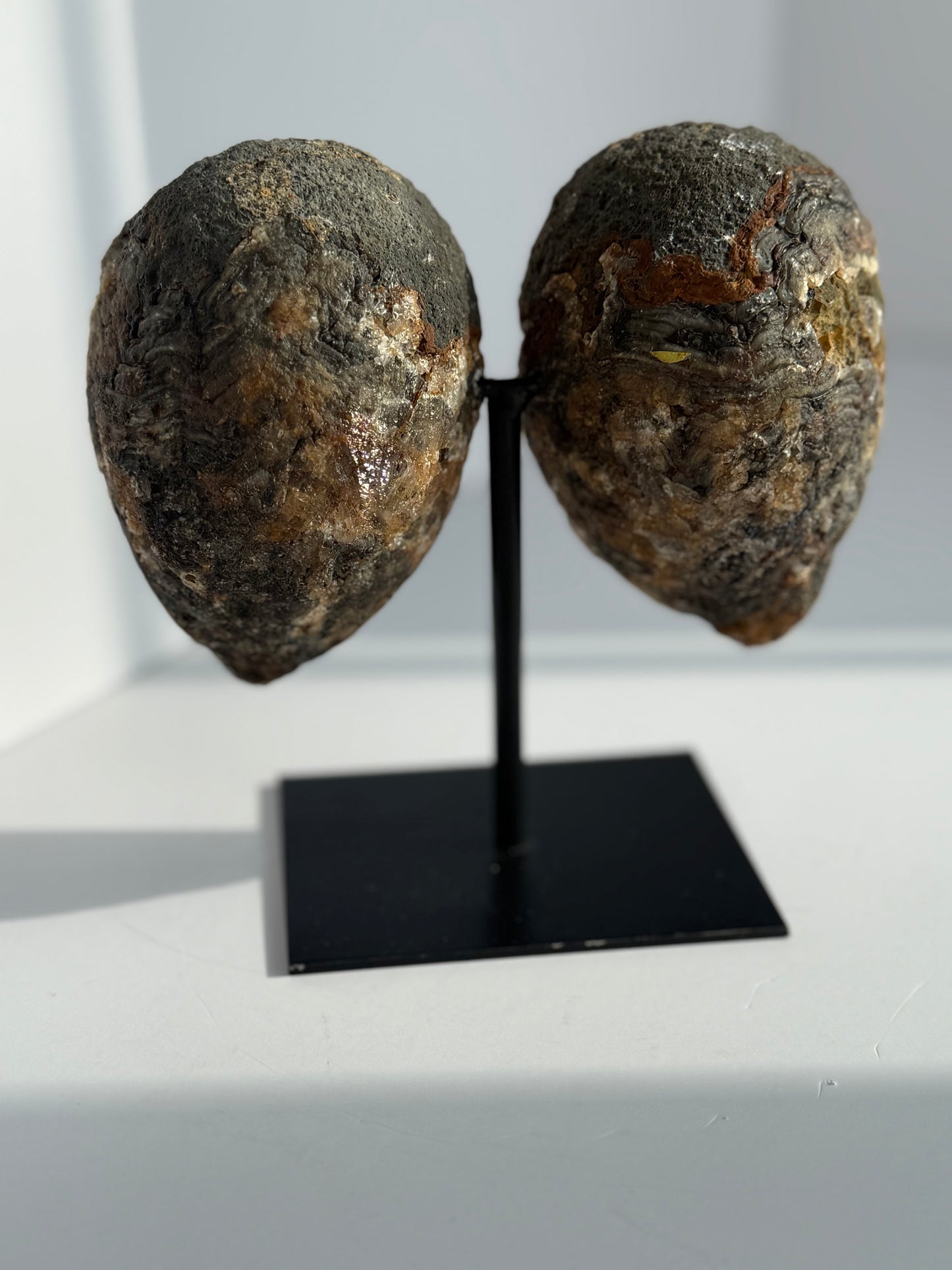 Agate Polished Geode Pair on Metal Stand (13.5cm Total Height)