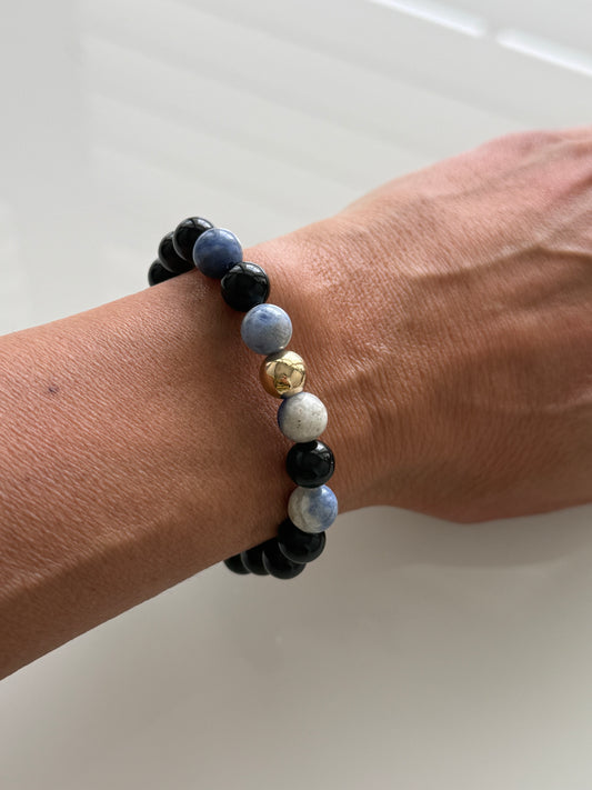 Obsidian and Sodalite 8mm Gemstone Bracelet
