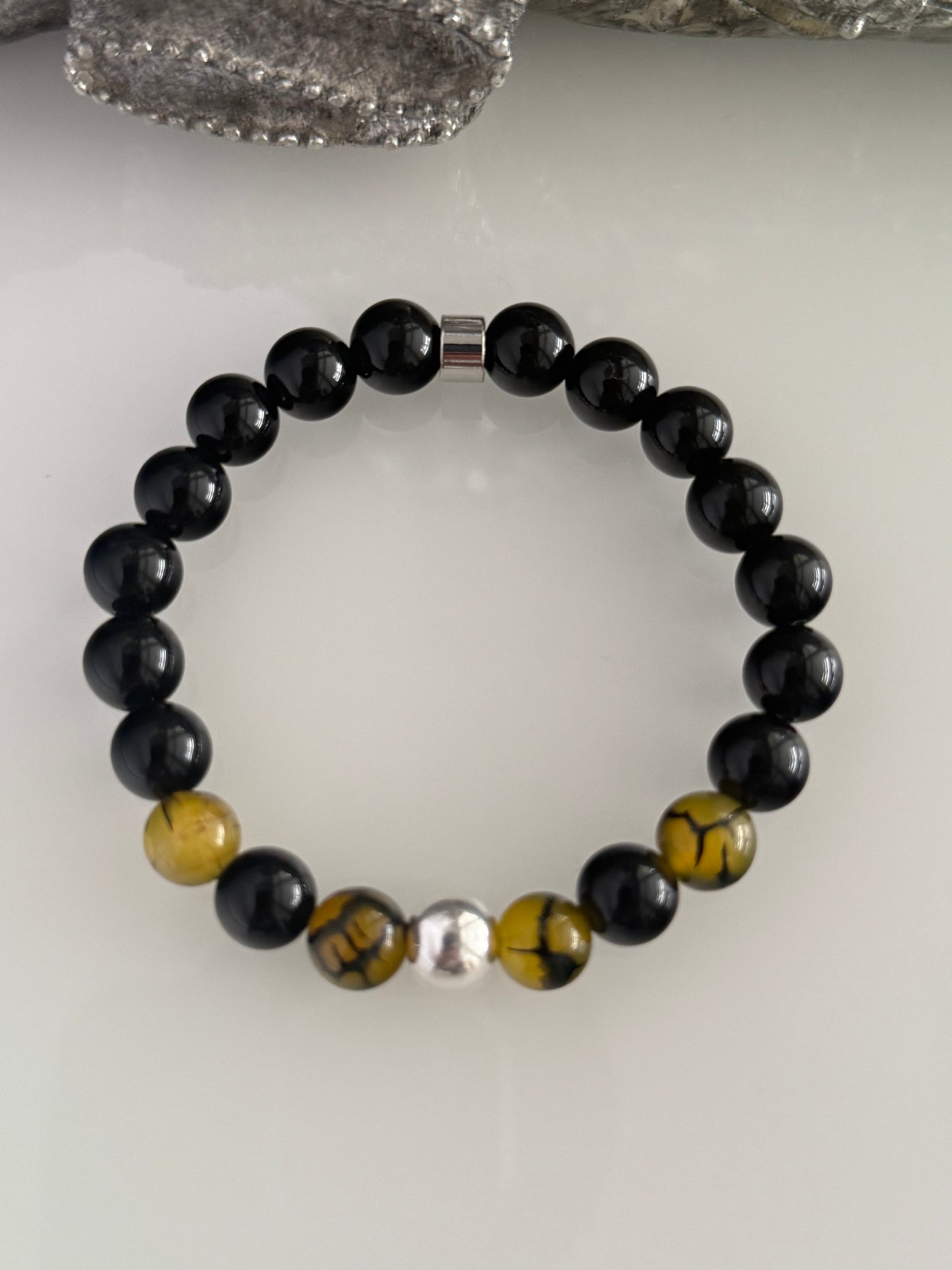 Obsidian & Dragon’s Vein Agate Intention 8mm Gemstone Bracelet
