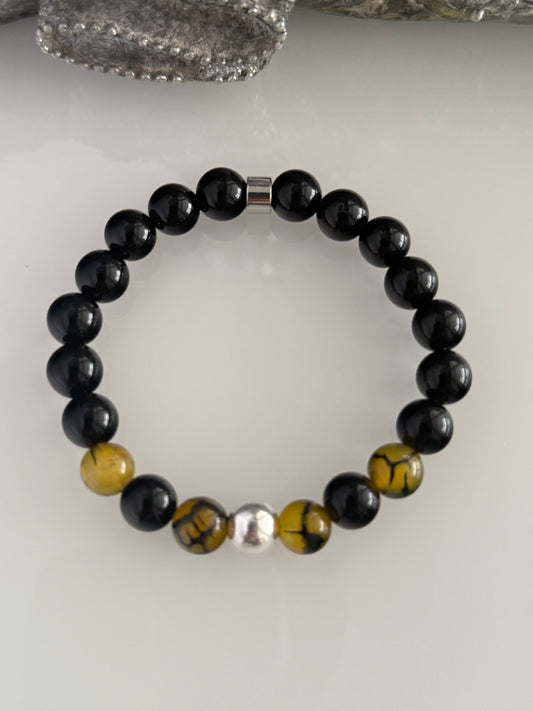 Obsidian & Dragon’s Vein Agate Intention 8mm Gemstone Bracelet