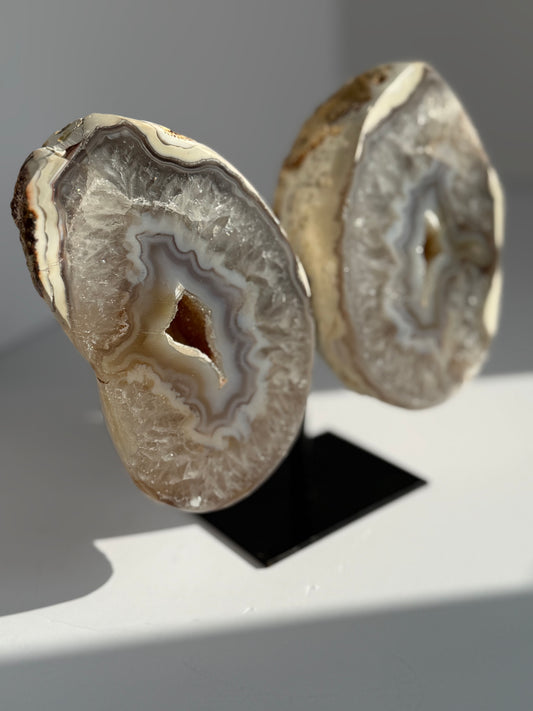 Polished Agate Geode “Wings” on Metal Stand (14cm Height)