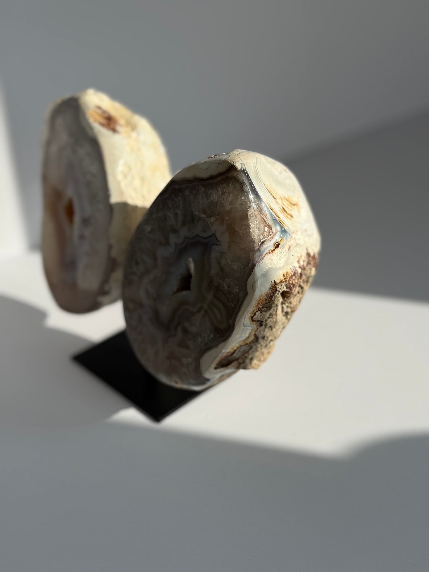 Polished Agate Geode “Wings” on Metal Stand (14cm Height)