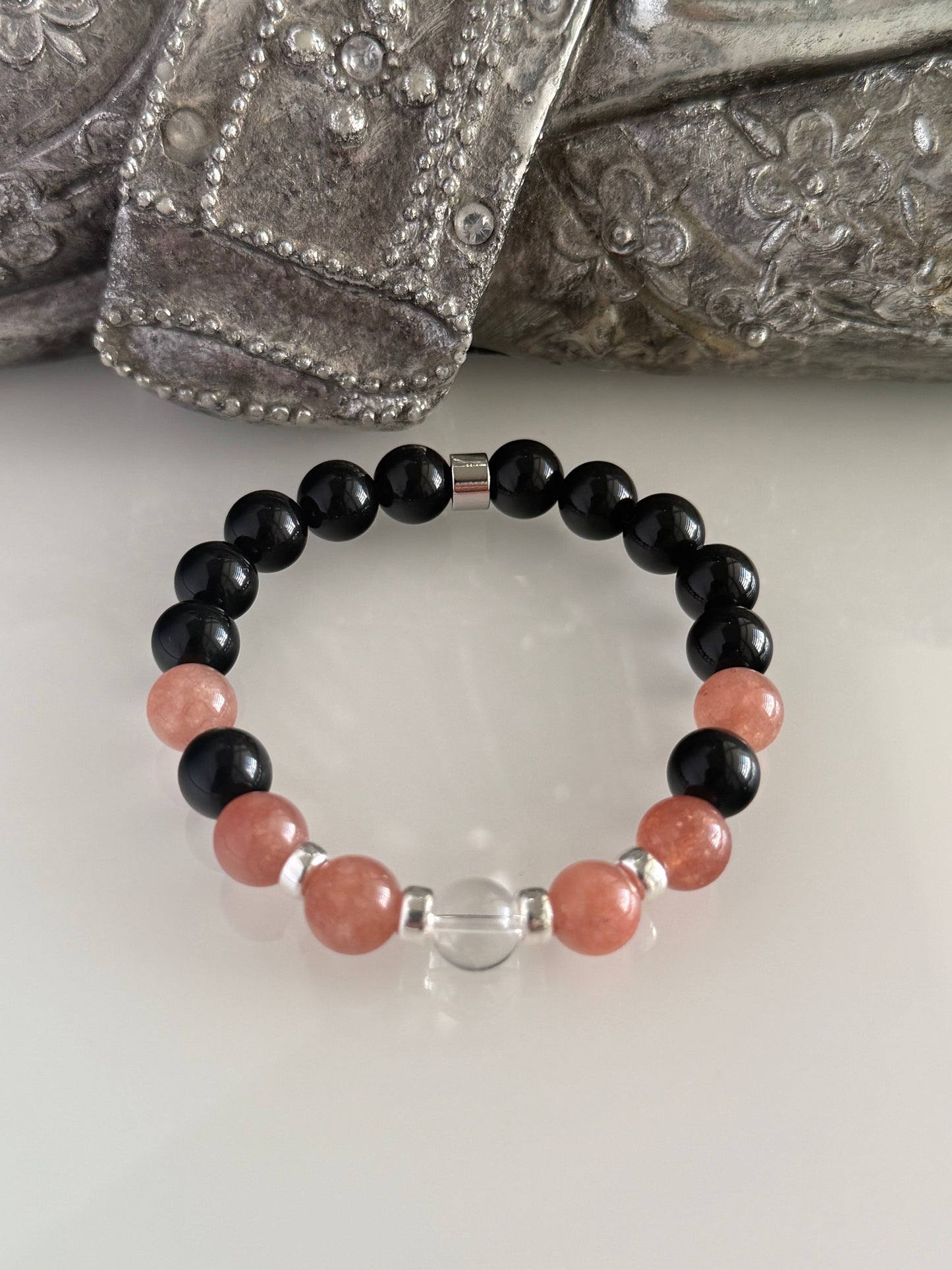 Obsidian, Sunstone & Clear Quartz Intention 8mm Gemstone Bracelet