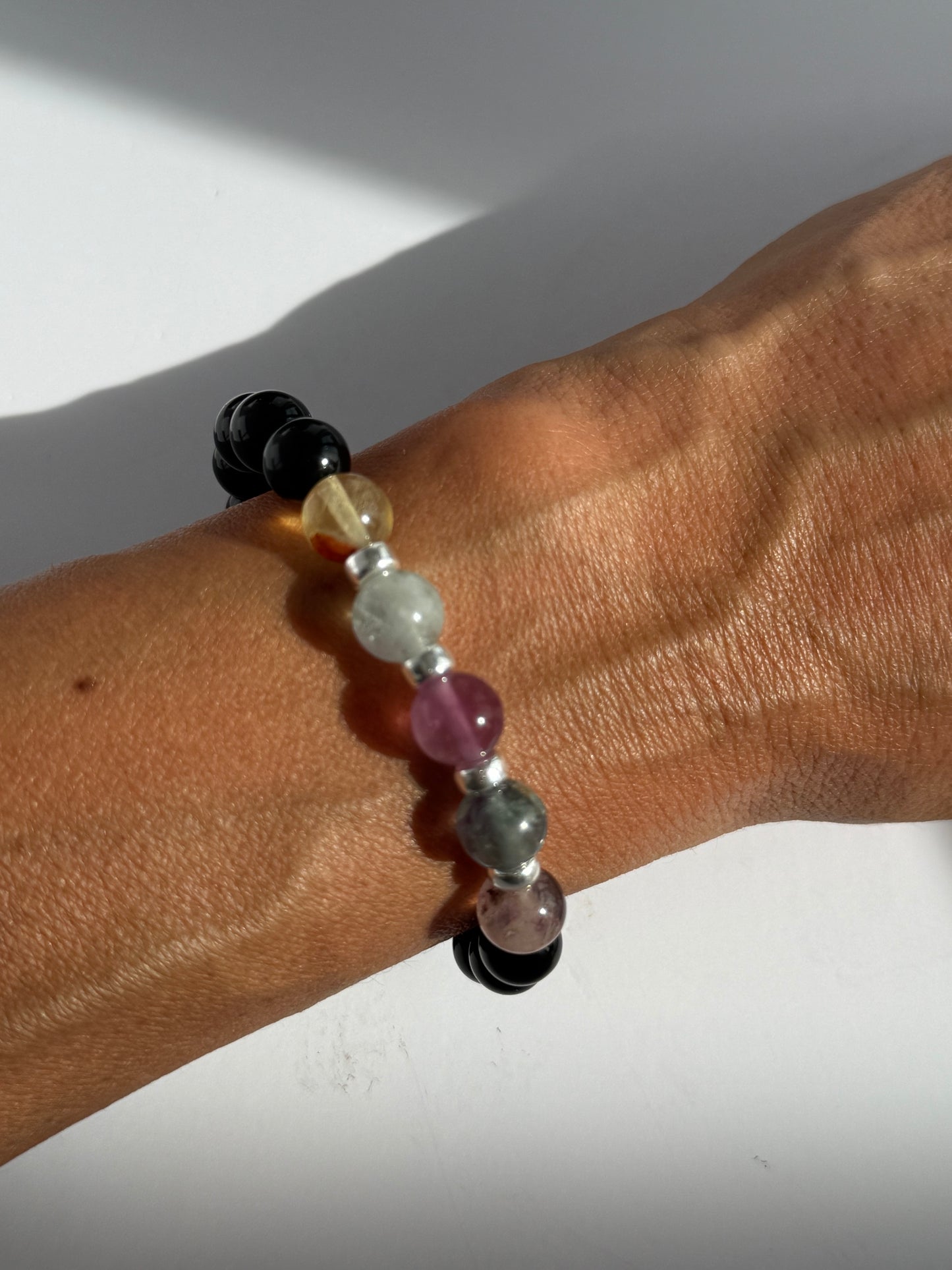 Obsidian & Fluorite 8mm Gemstone Intention Bracelet