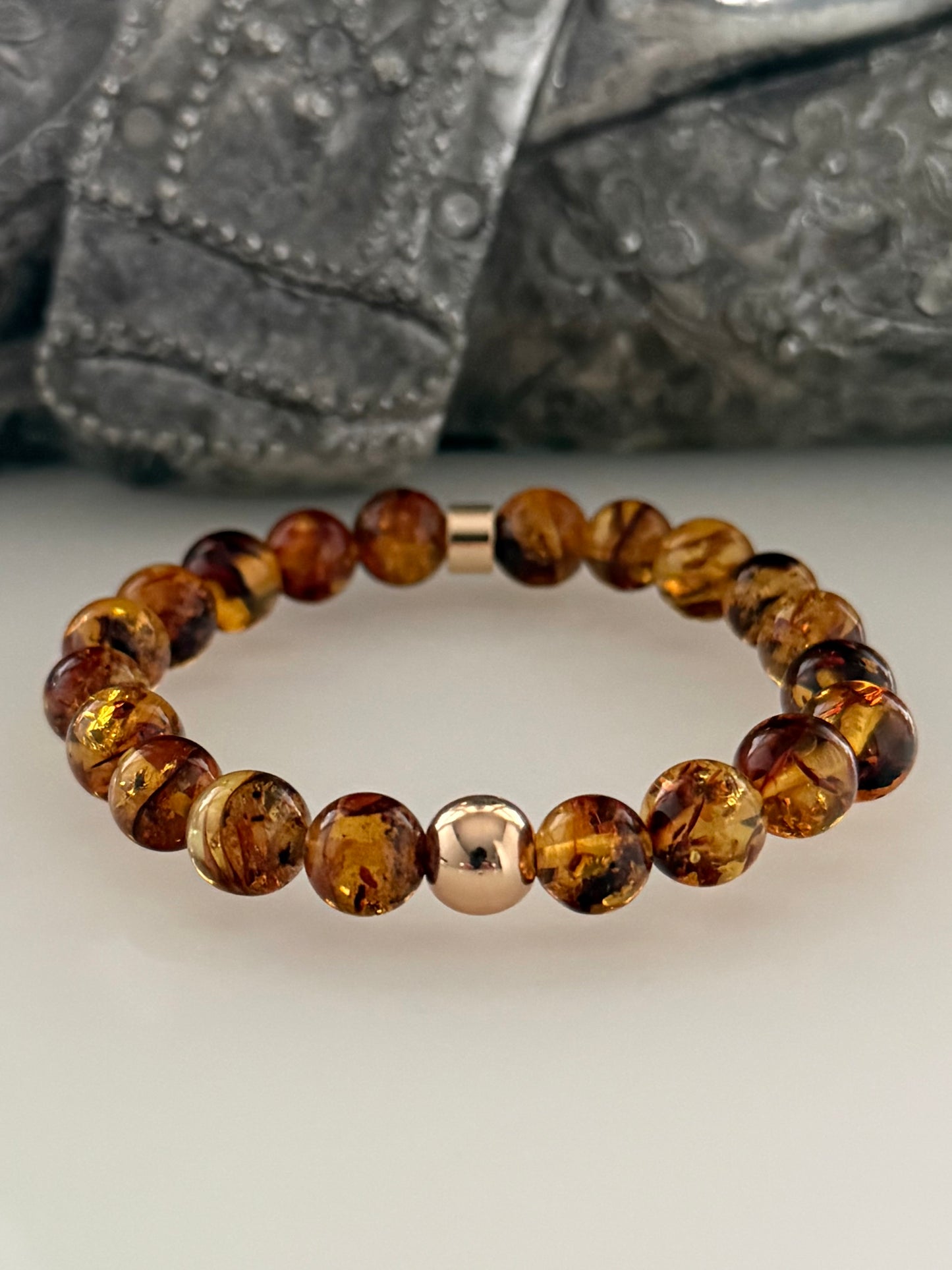 Amber Intention Bracelet – 8mm Natural Fossil Resin