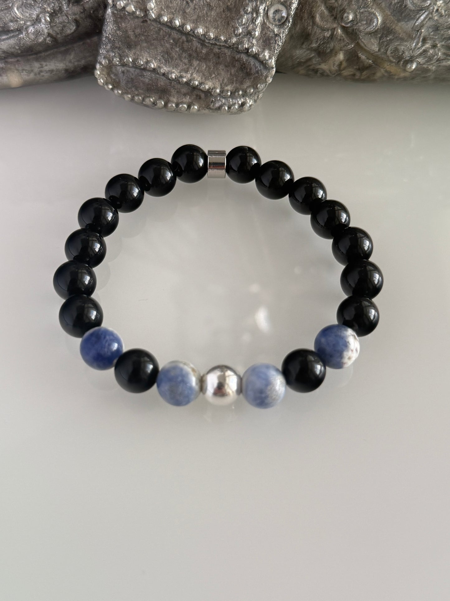 Obsidian and Sodalite 8mm Gemstone Bracelet