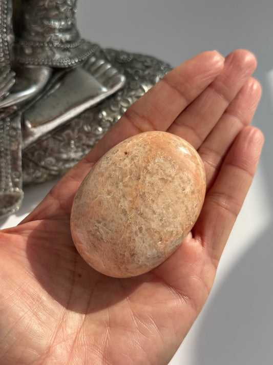 Peach moonstone crystal palmstone 6cm 1 count