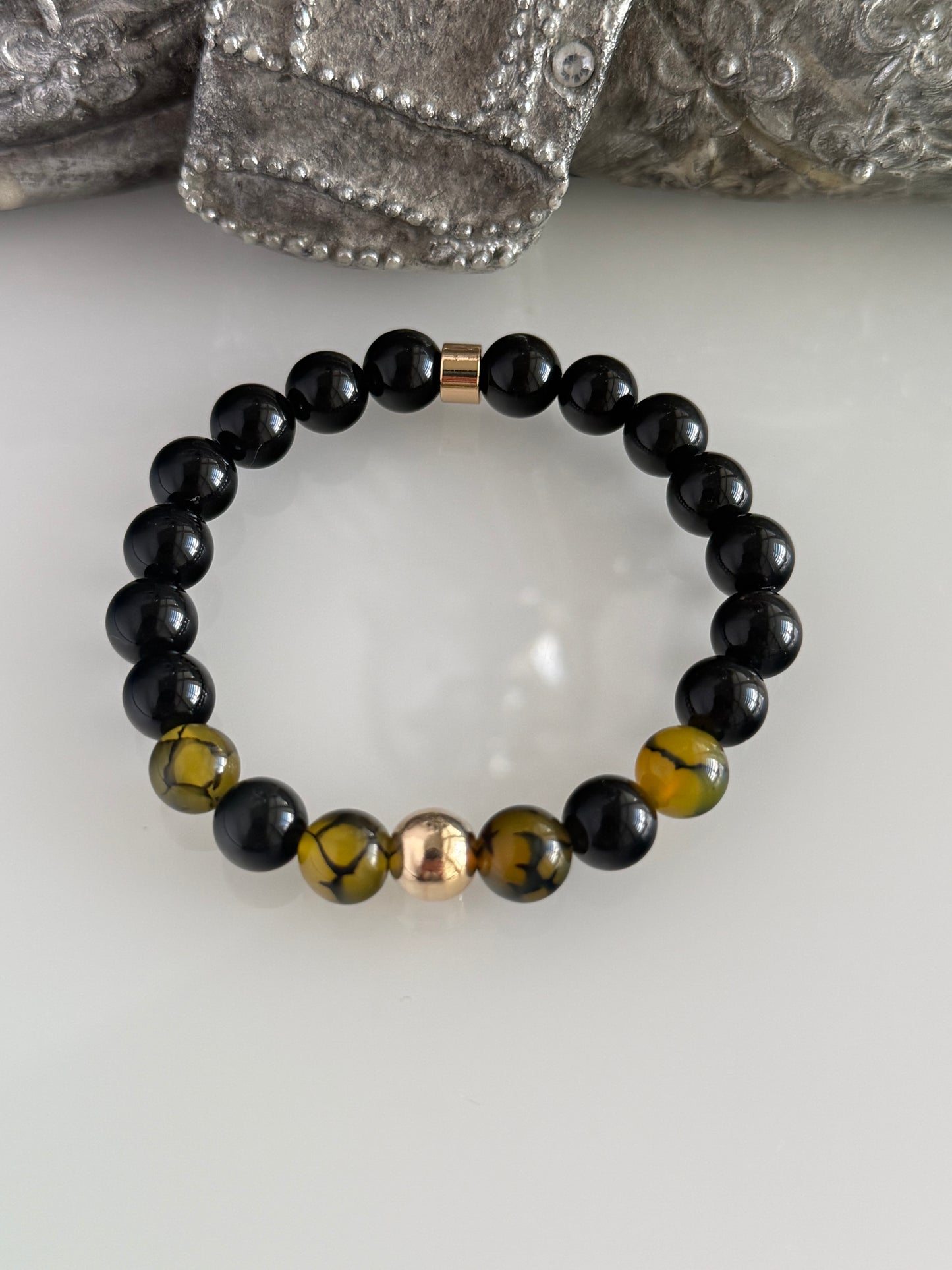 Obsidian & Dragon’s Vein Agate Intention 8mm Gemstone Bracelet