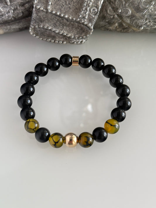 Obsidian & Dragon’s Vein Agate Intention 8mm Gemstone Bracelet