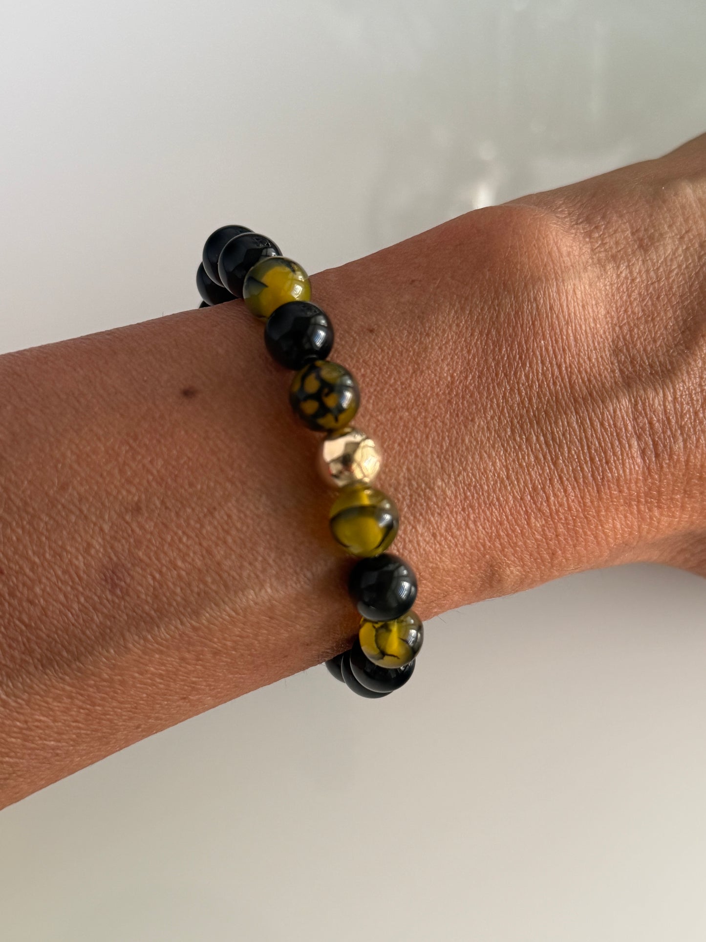 Obsidian & Dragon’s Vein Agate Intention 8mm Gemstone Bracelet