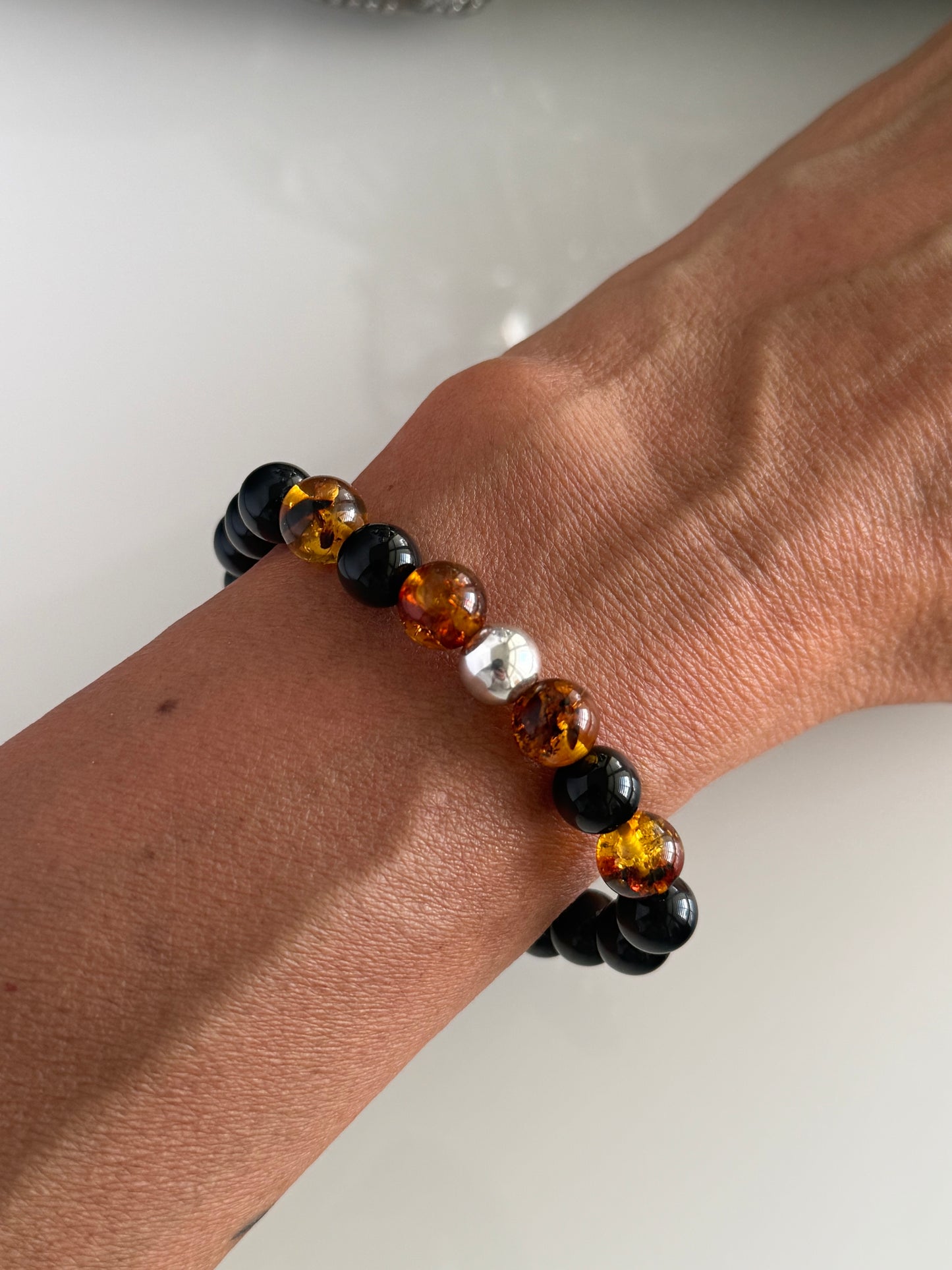 Obsidian and Amber Intention 8mm Gemstone Bracelet
