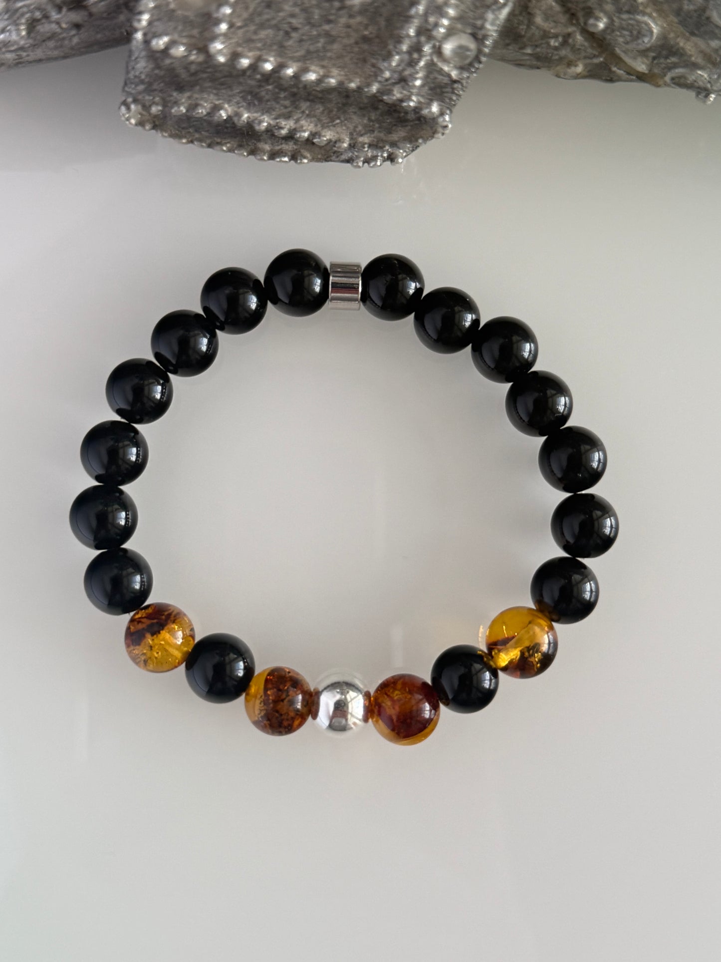Obsidian and Amber Intention 8mm Gemstone Bracelet