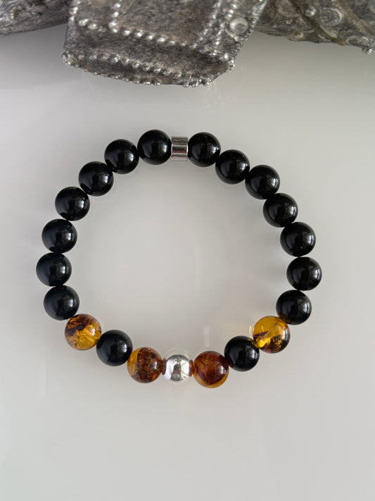 Obsidian and Amber Intention 8mm Gemstone Bracelet
