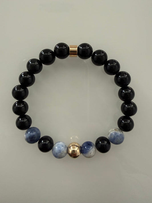 Obsidian and Sodalite 8mm Gemstone Bracelet