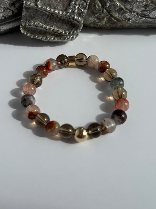 Red Phantom and Smoky Quartz Intention 8mm Gemstone Bracelet