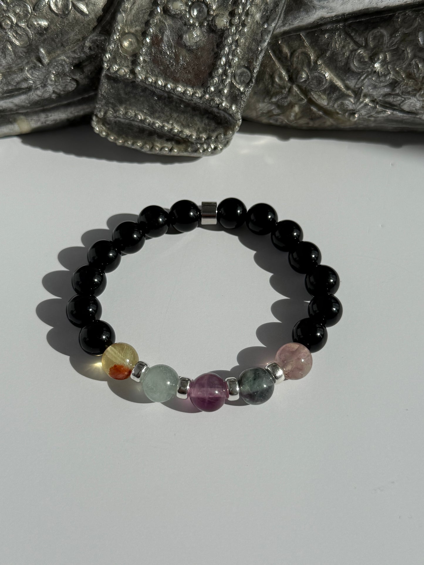Obsidian & Fluorite 8mm Gemstone Intention Bracelet