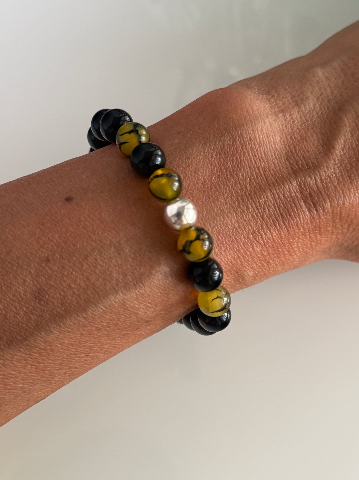 Obsidian & Dragon’s Vein Agate Intention 8mm Gemstone Bracelet