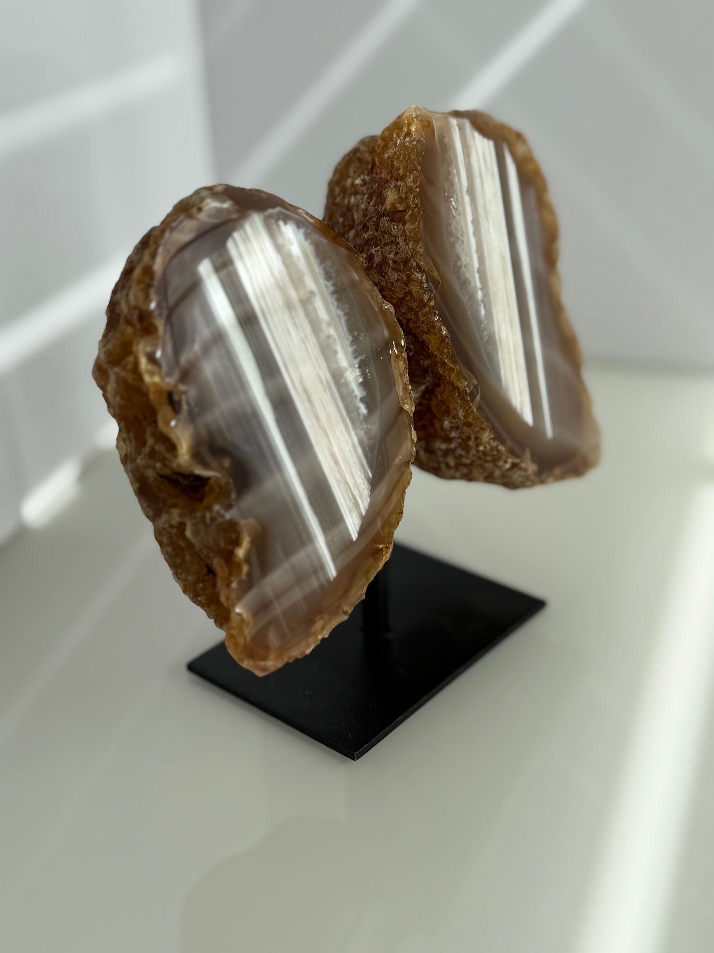 Polished Agate Geode Wings on Stand – Natural Crystal Display (12.5cm x 12cm)
