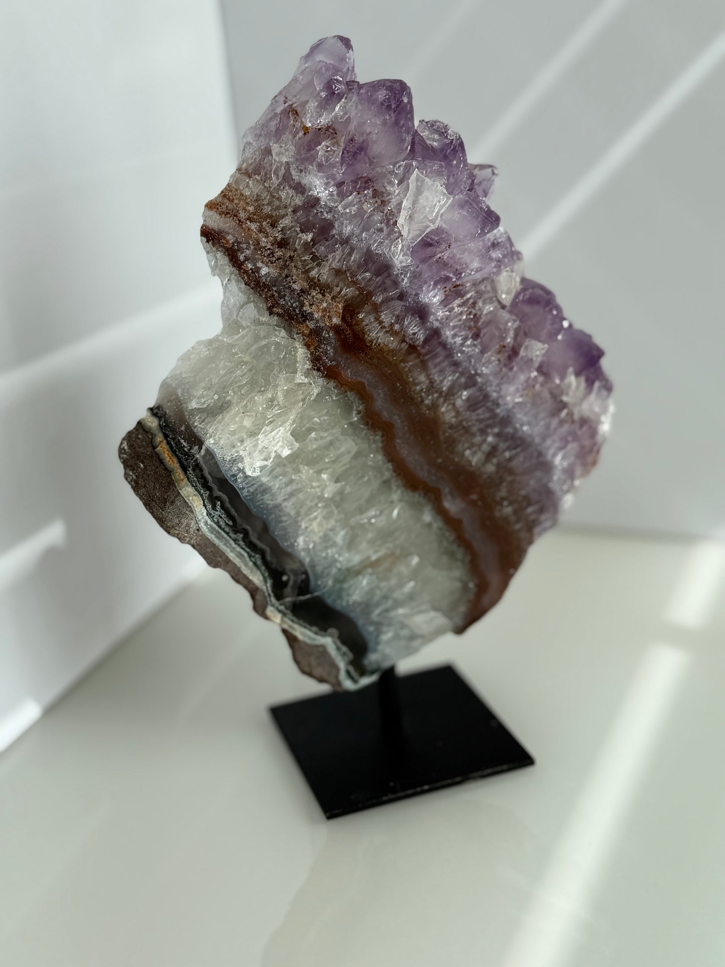 Amethyst Slice on Metal Stand – 19cm Statement Crystal Décor (0.68kg)