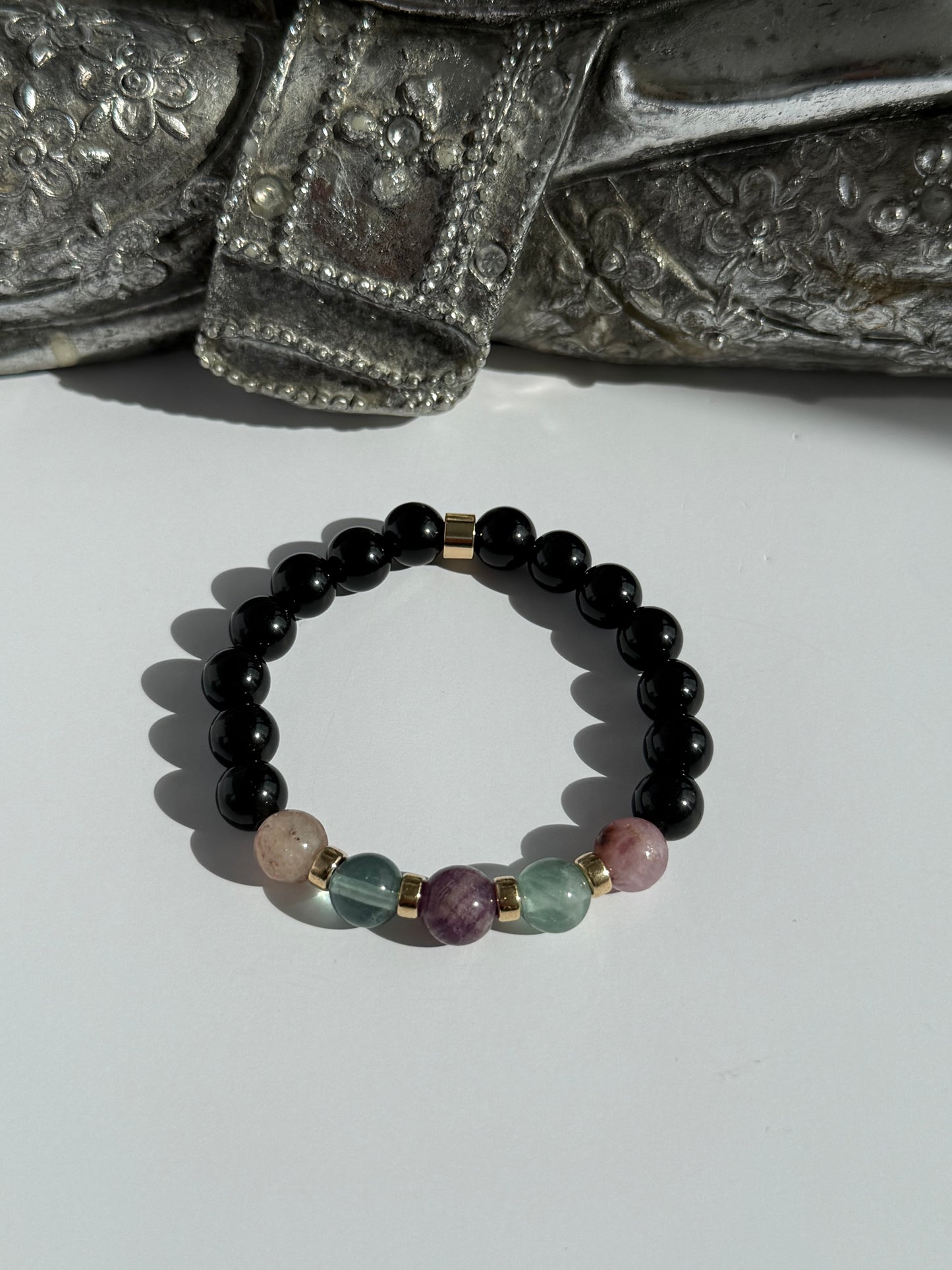 Obsidian & Fluorite 8mm Gemstone Intention Bracelet