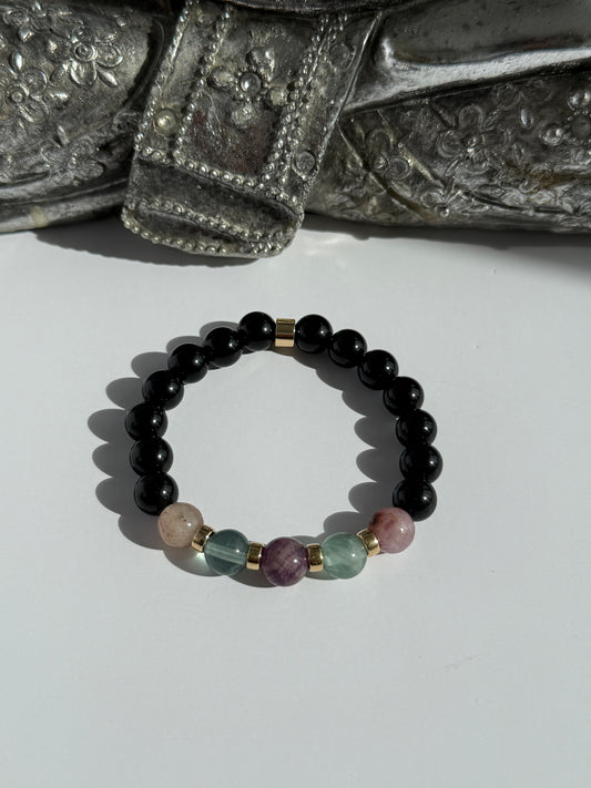 Obsidian & Fluorite 8mm Gemstone Intention Bracelet