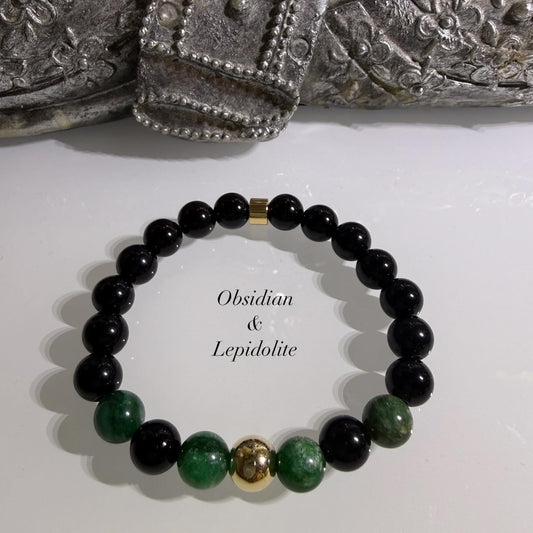 Obsidian & Lepidolite Intention Bracelet – 8mm