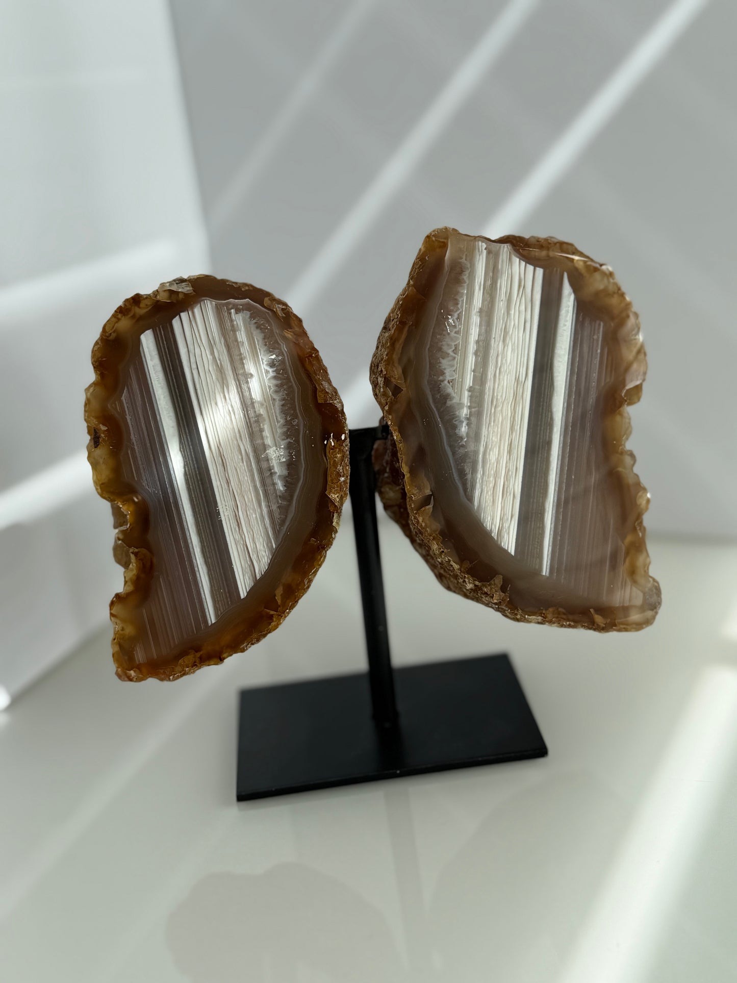 Polished Agate Geode Wings on Stand – Natural Crystal Display (12.5cm x 12cm)