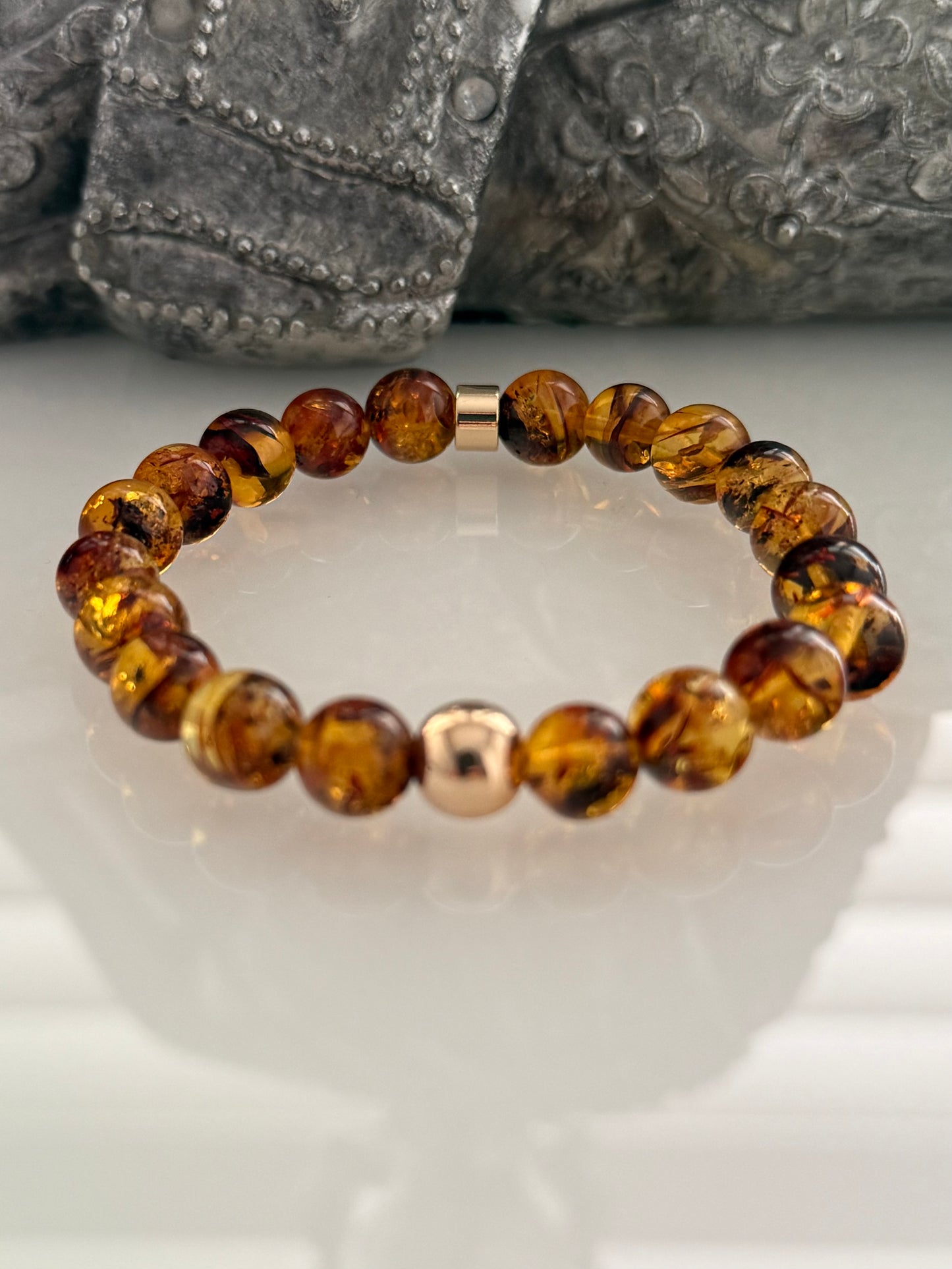 Amber Intention Bracelet – 8mm Natural Fossil Resin