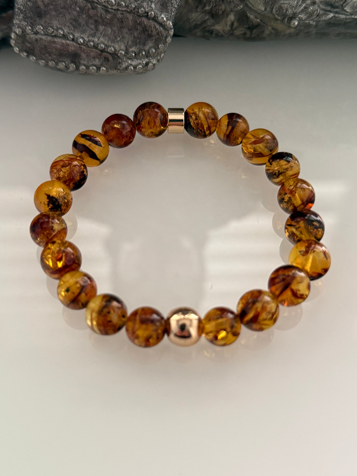 Amber Intention Bracelet – 8mm Natural Fossil Resin