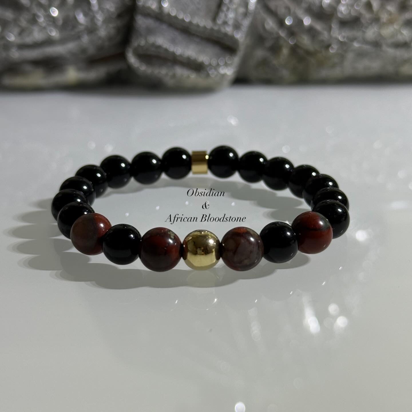 Obsidian & African Bloodstone Intention Bracelet – 8mm
