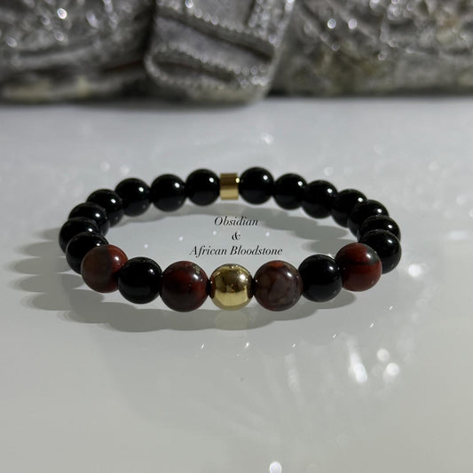 Obsidian & African Bloodstone Intention Bracelet – 8mm