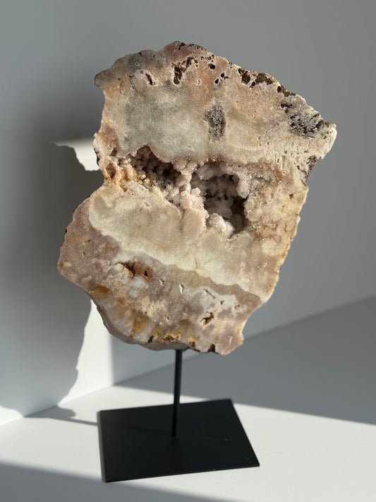 Pink Amethyst Slab on Metal Stand – Statement Crystal Décor (32.5cm x 22cm)