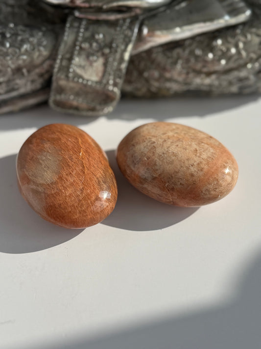 Peach moonstone crystal palmstone 6cm 1 count