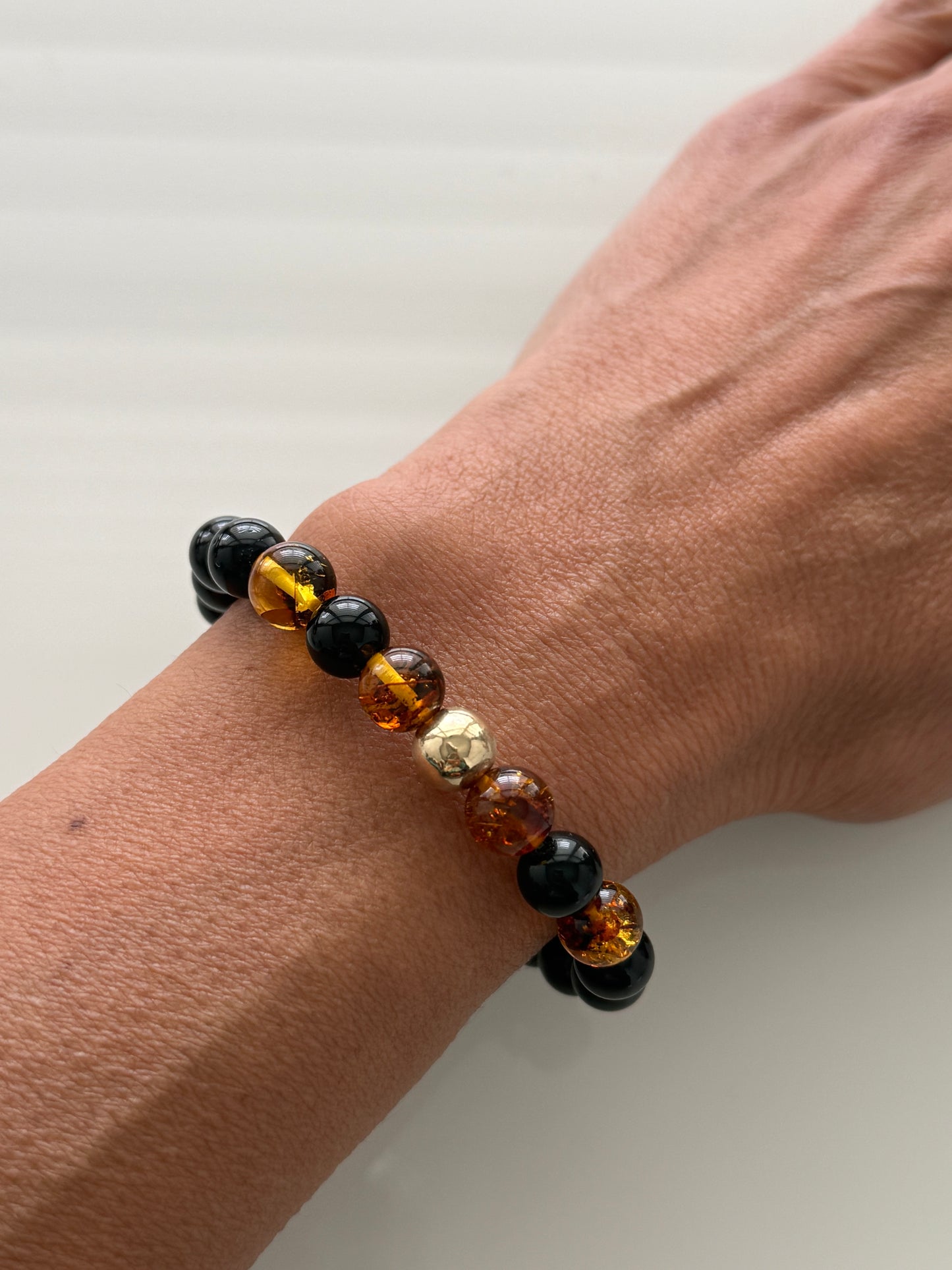 Obsidian and Amber Intention 8mm Gemstone Bracelet