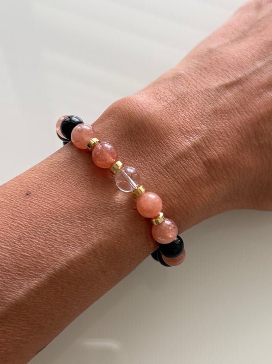 Obsidian, Sunstone & Clear Quartz Intention 8mm Gemstone Bracelet