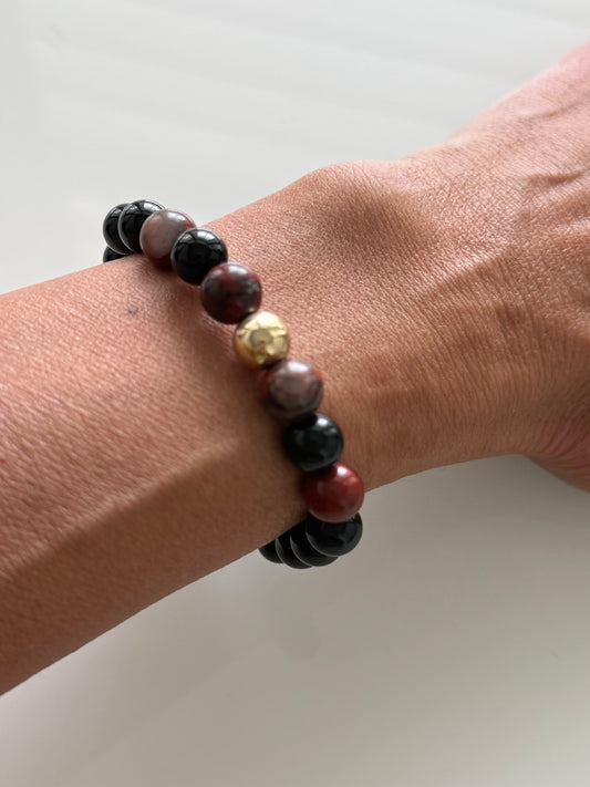 Obsidian & African Bloodstone Intention Bracelet – 8mm